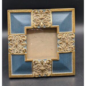 Vtg Burnes of Boston Picture Frame Ornate Gold and Blue Holds 3.5 x 3.5 Photo